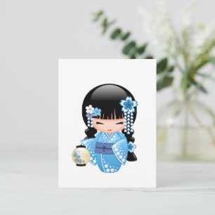 Winter Kokeshi Doll - Geisha Girl Postcard