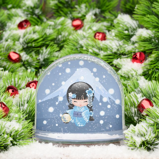 Winter Kokeshi Geisha Blue Girl Snow Globe (Christmas)