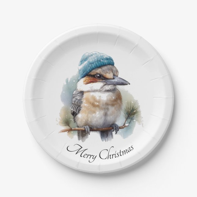 Winter Kookaburra Wishes, custom Paper Plate (Front)