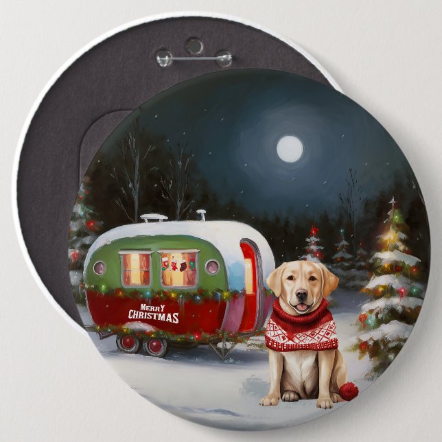 Winter Labrador Caravan Christmas Adventure 6 Cm Round Badge (Front & Back)
