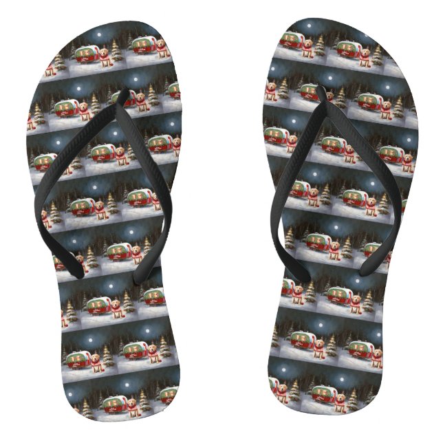 Winter Labrador Caravan Christmas Adventure Jandals (Footbed)