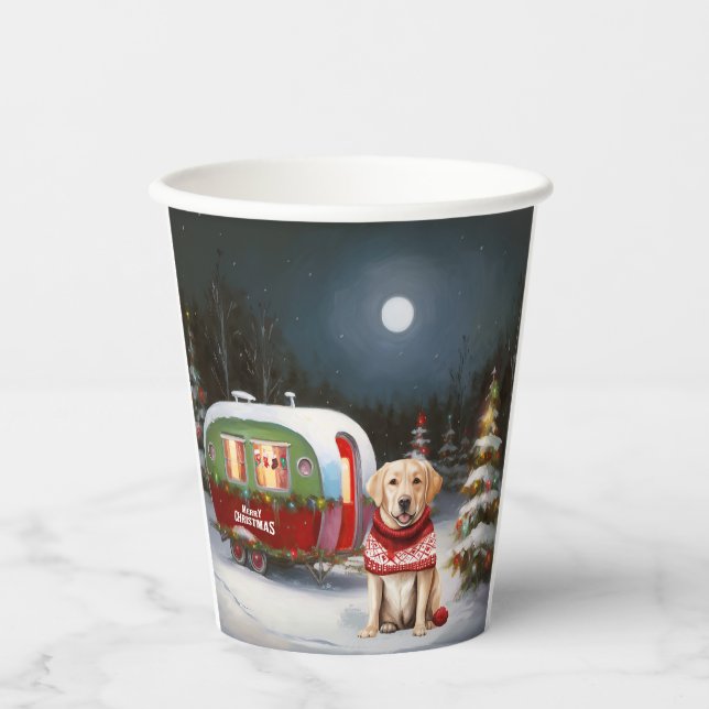 Winter Labrador Caravan Christmas Adventure Paper Cups (Front)