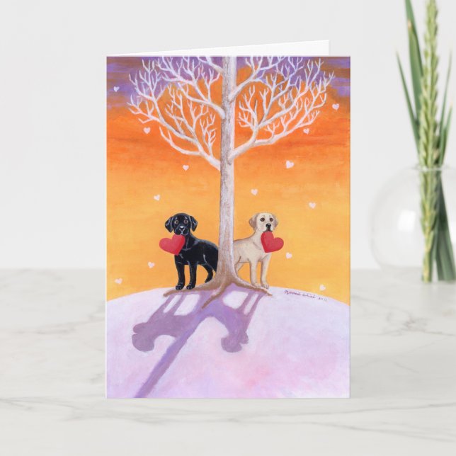 Winter Labradors Painting Valentine's Day Card (Front)