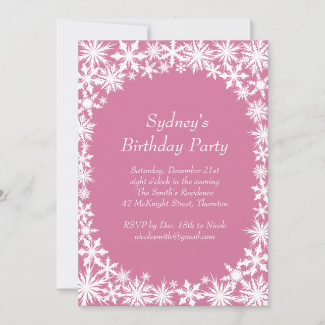 Winter Lace Birthday Party Invitation - pink (Front)