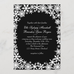 Winter Lace on Black Wedding Invitation