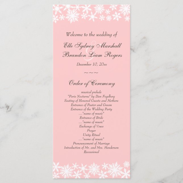 Winter Lace on Blush Wedding Program Programme (Front)