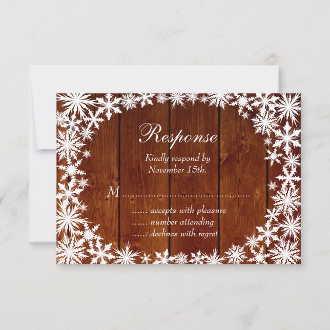 Winter Lace on Dark Wood RSVP (Front)
