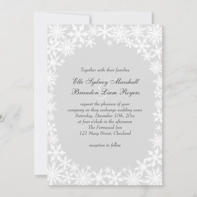 Winter Lace on Grey Wedding Invitation (Front)