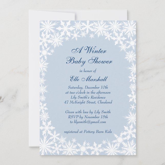 Winter Lace on Icy Blue Baby Shower Invitation (Front)