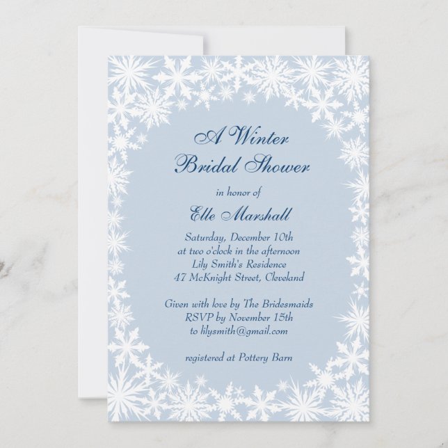 Winter Lace on Icy Blue Bridal Shower Invitation (Front)