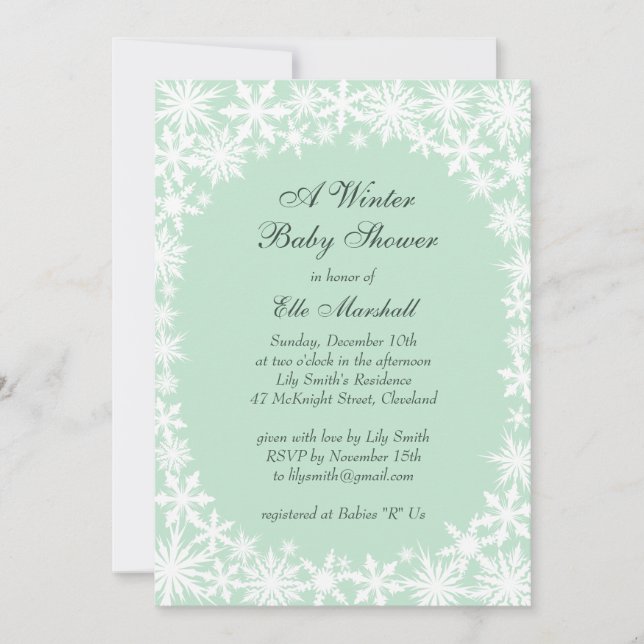 Winter Lace on Mint Baby Shower Invitation (Front)