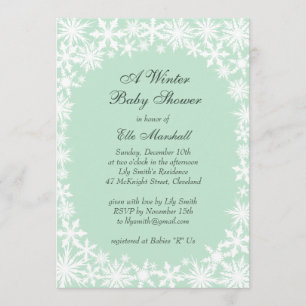 Winter Lace on Mint Baby Shower Invitation