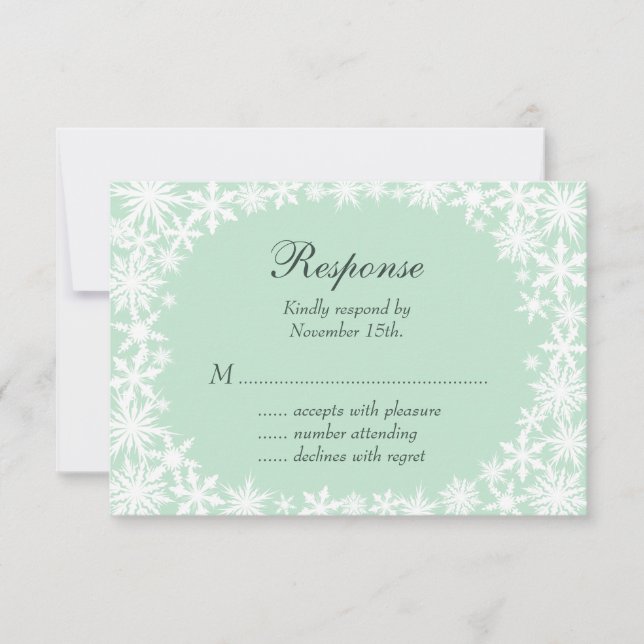 Winter Lace on Mint RSVP Card (Front)