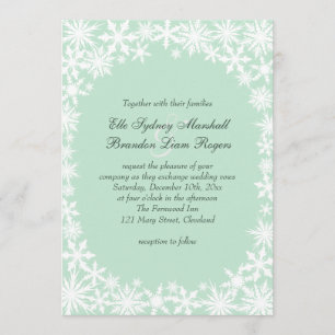 Winter Lace on Mint Wedding Invitation