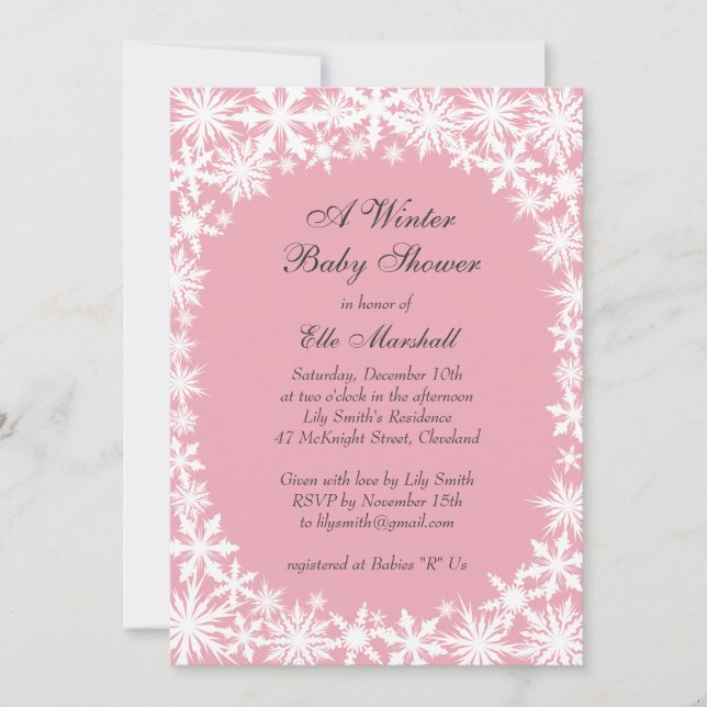 Winter Lace Pink Baby Shower Invitation (Front)