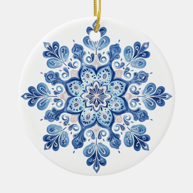 Winter Lace Snowflake Ornament | Blue and White Ch (Front)
