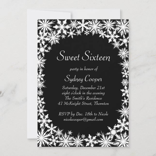 Winter Lace Sweet Sixteen Invitation (Front)
