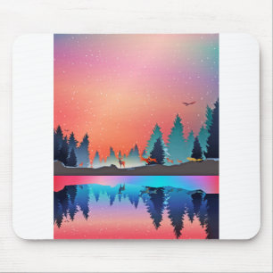 Winter Lake Animals Forest Water Snow Deer Fox Mouse Pad