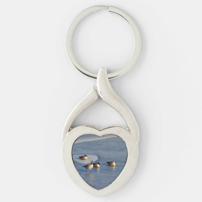 Winter Lake Geese and Goose Ice Napping Key Ring (Front)