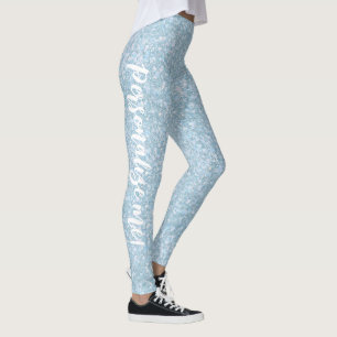Winter Lake Light Aqua Blue Glitter CUSTOM TEXT Leggings