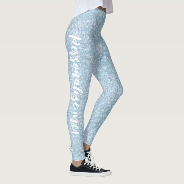 Winter Lake Light Aqua Blue Glitter CUSTOM TEXT Leggings (Right)