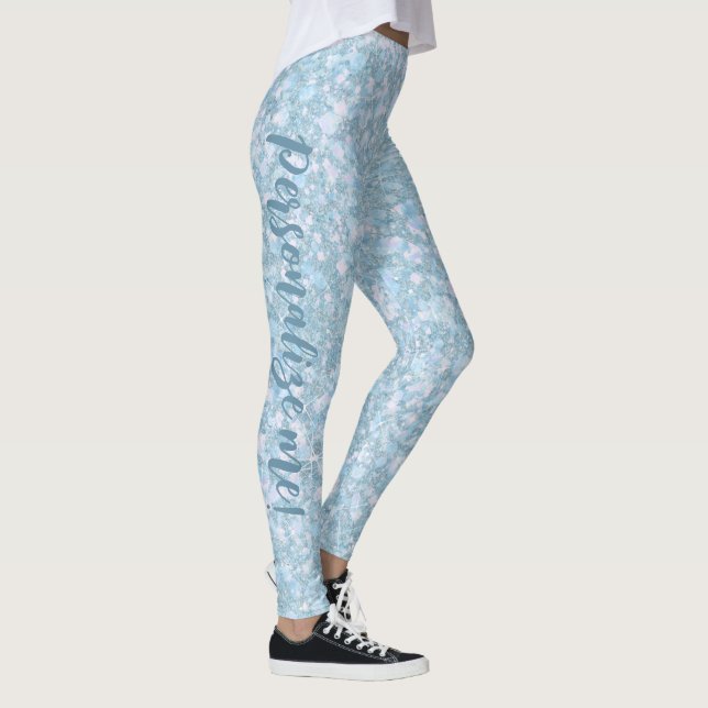 Winter Lake Light Aqua Blue Glitter CUSTOM TEXT Leggings (Right)