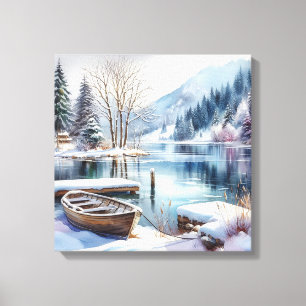Winter Lake Scene Canvas Art