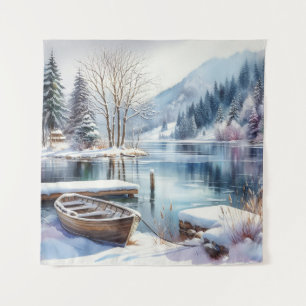 Winter Lake Scene Tapestry