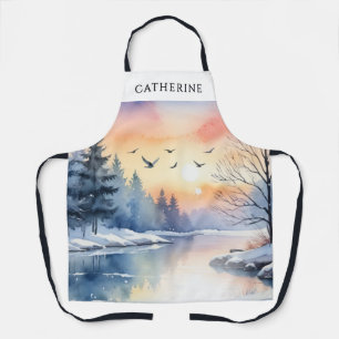 Winter Lake Snow Seasonal Personalised Kitchen Apron