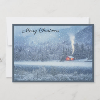 Winter Lakeside Cabin Holiday Card