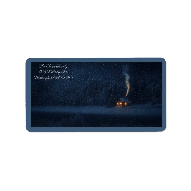 Winter Lakeside Cabin shipping Label (Front)