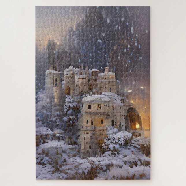Winter land, Castle In Snow, Retro Castle Painting Jigsaw Puzzle (Vertical)