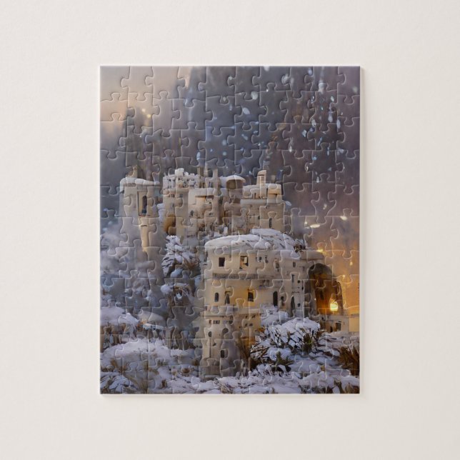 Winter land, Castle In Snow, Retro Castle Painting Jigsaw Puzzle (Vertical)