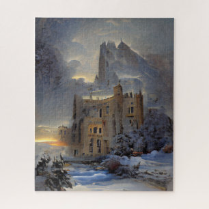 Winter land, Castle In Snow, Retro Castle Painting Jigsaw Puzzle