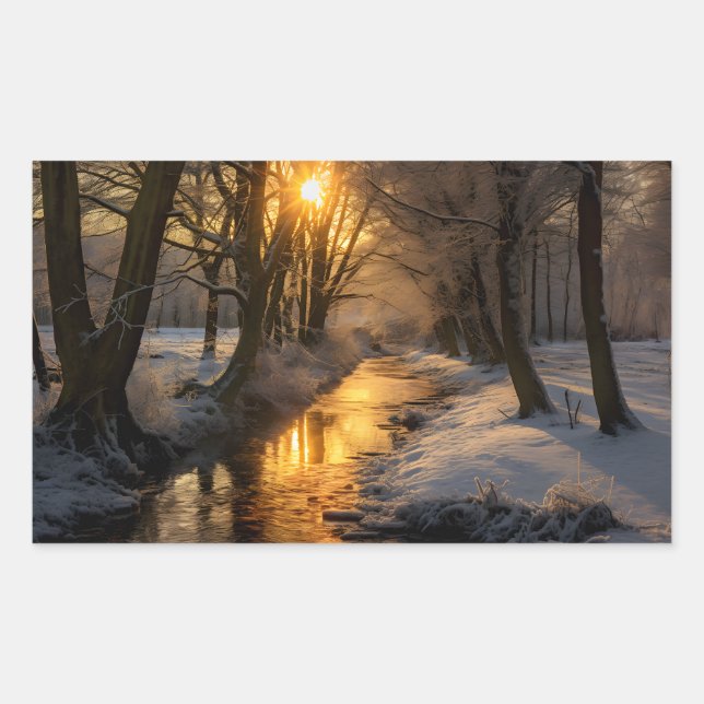 Winter Landscape (AI generated) Rectangular Sticker (Front)