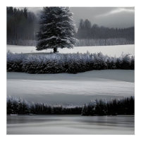 Winter landscape and tree, black and white - art