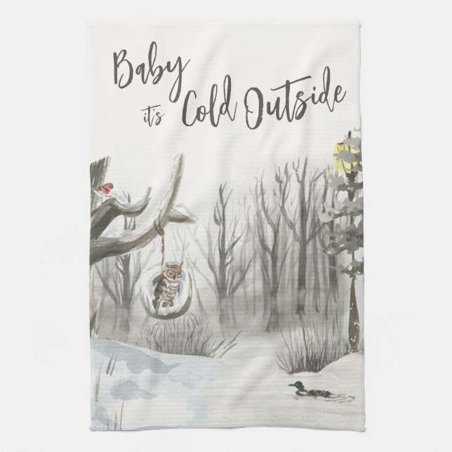 Winter Landscape Baby its Cold Outside Tea Towel (Vertical)