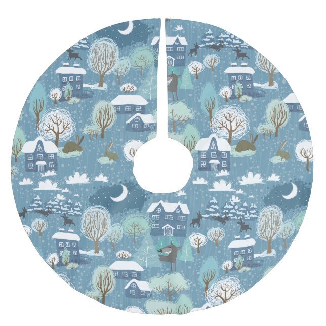 Winter Landscape Brushed Polyester Tree Skirt (Front)
