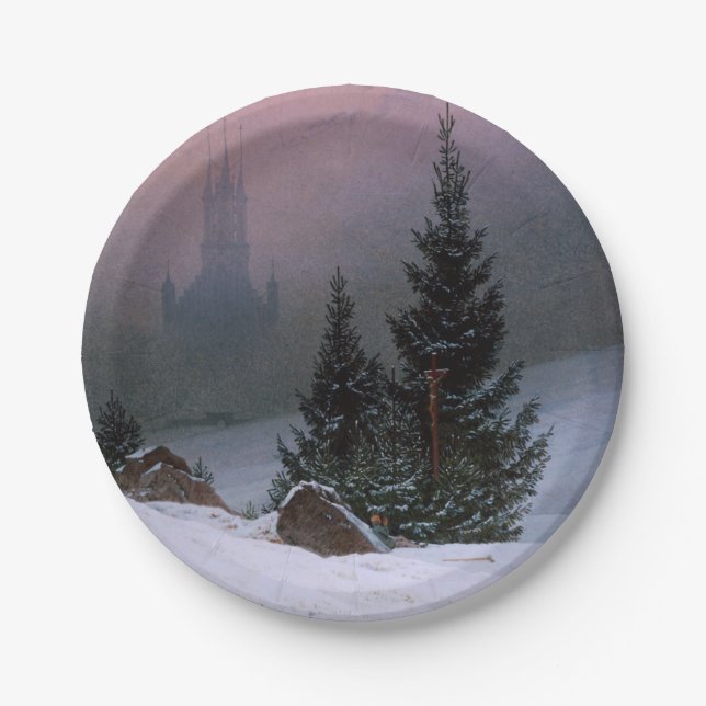 Winter Landscape (by Caspar David Friedrich) Paper Plate (Front)