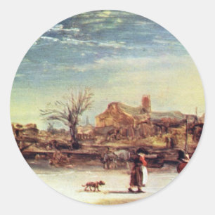 Winter Landscape By Rembrandt Harmensz. Van Rijn Classic Round Sticker