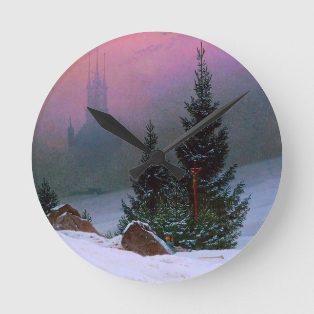 Winter Landscape Caspar David Friedrich Round Clock (Front)