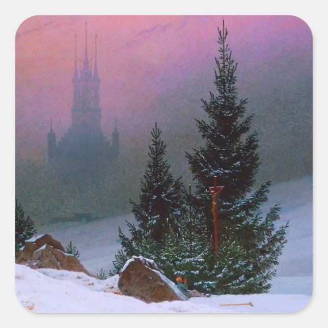 Winter Landscape Caspar David Friedrich Square Sticker (Front)