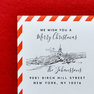 Winter Landscape Christmas Family Return Address Self-inking Stamp