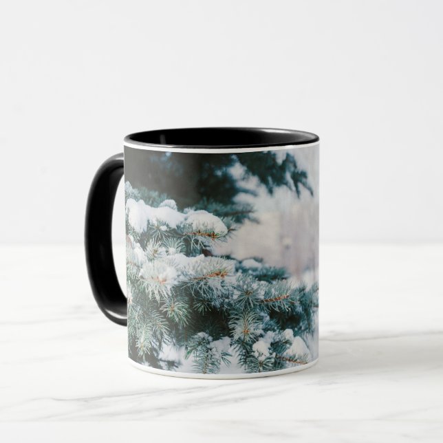Winter landscape Christmas tree covered with snow Mug (Front Left)