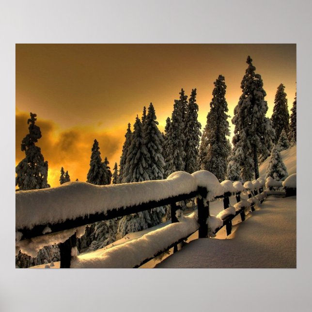 Winter Landscape Fence Photo Nature Wall Poster (Front)