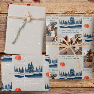 Winter Landscape Forest Moon Family Photo Wrapping Paper Sheet