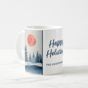Winter Landscape Forest Moon Navy Blue Drawing  Coffee Mug