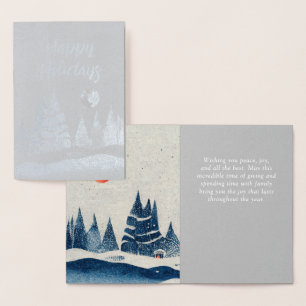 Winter Landscape Forest Moon Navy Blue Drawing Foil Card