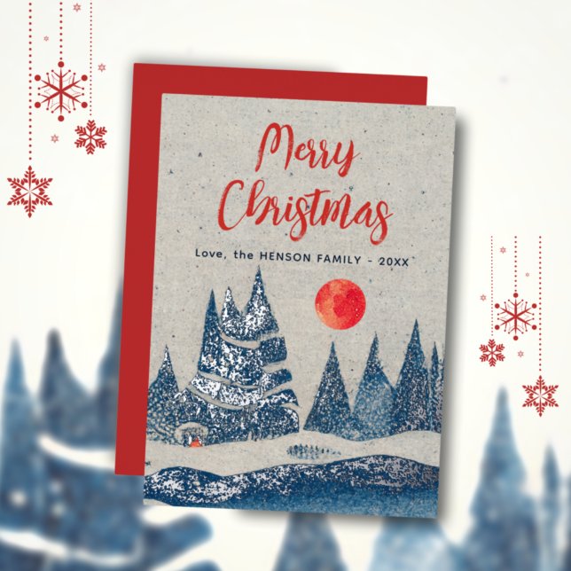 Winter Landscape Forest Moon Navy Blue Foil Card (Creator Uploaded)