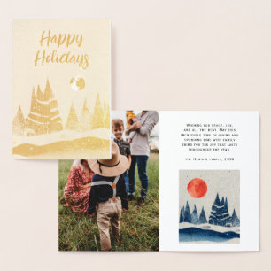 Winter Landscape Forest Moon Navy Blue Photo Foil Card